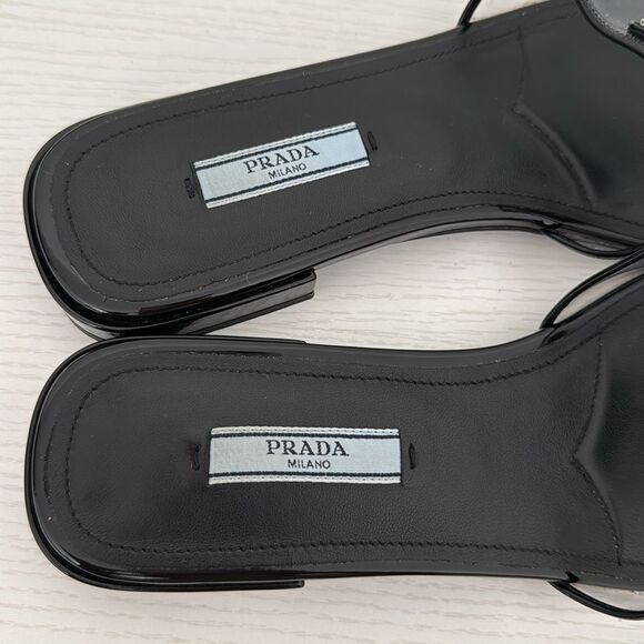 Prada Black & Clear PVC Flat Logo Sandals Size EU 37.5 US 7.5 Authentic Shoes - Picture 2 of 6